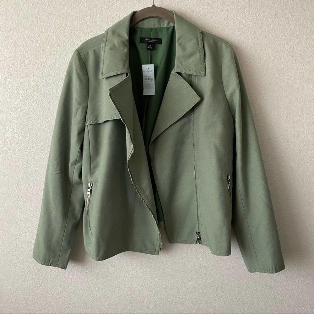 Ann Taylor Linen Moto Jacket in Green